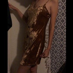 gold velvet slip dress